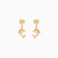 Boucles D'oreilles Pendantes Fulvie Coeurs Et Dauphin Or Jaune