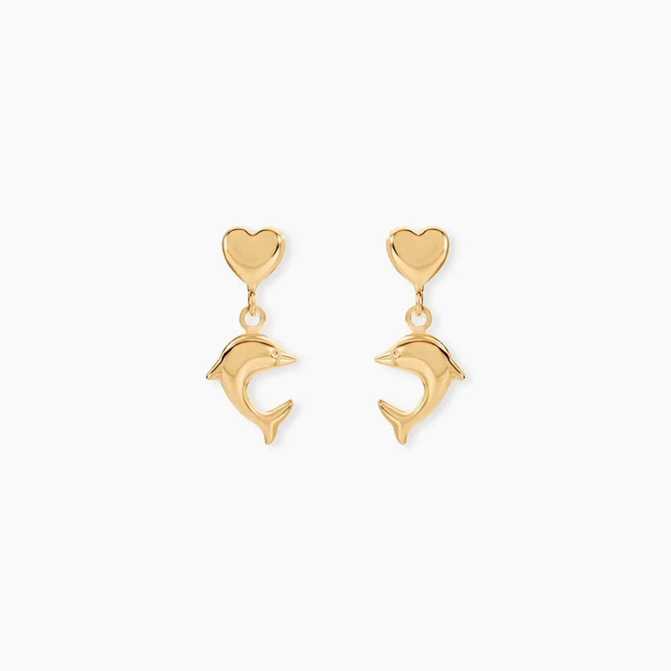 Boucles D'oreilles Pendantes Fulvie Coeurs Et Dauphin Or Jaune