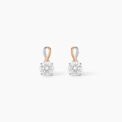 Boucles D'oreilles Pendantes Micheline Or Bicolore Oxyde De Zirconium