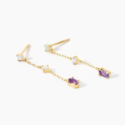 Boucles D'Oreilles Pendantes Thurayya Or Jaune Améthyste Oxyde De Zirconium