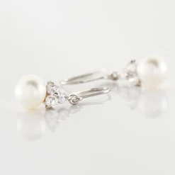 Boucles D'oreilles Pendantes Taissia Or Blanc Perle Culture Et Oxyde|Marc Orian Outlet