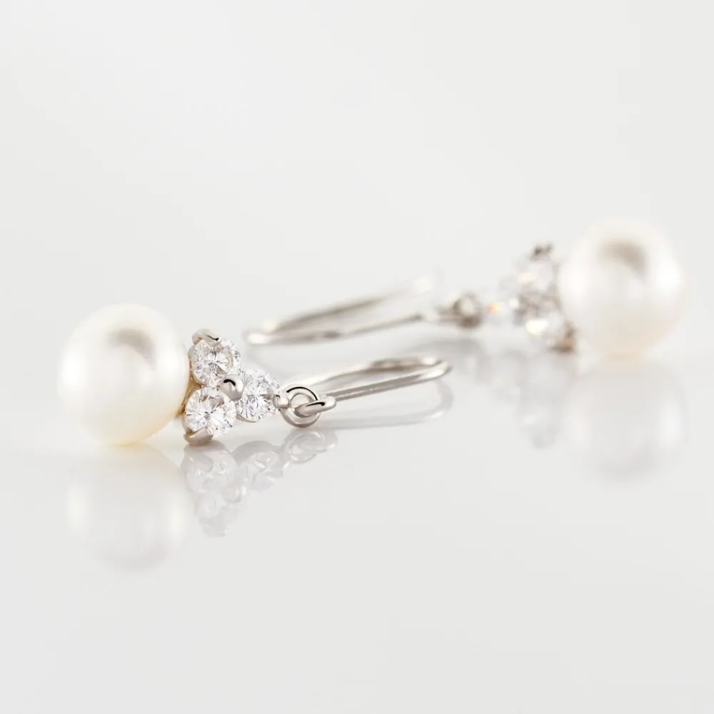 Boucles D'oreilles Pendantes Taissia Or Blanc Perle Culture Et Oxyde|Marc Orian Outlet