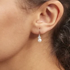 Boucles D'oreilles Pendantes Taissia Or Blanc Perle Culture Et Oxyde|Marc Orian Outlet