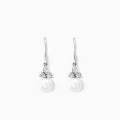 Boucles D'oreilles Pendantes Taissia Or Blanc Perle Culture Et Oxyde|Marc Orian Outlet