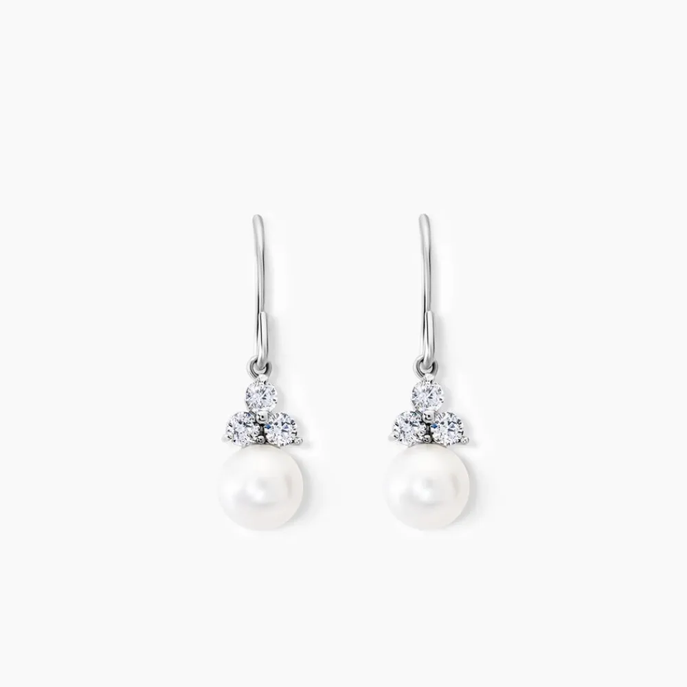 Boucles D'oreilles Pendantes Taissia Or Blanc Perle Culture Et Oxyde|Marc Orian Outlet