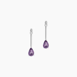 Boucles D'oreilles Pendantes Goutte Or Blanc Amethyste|Marc Orian Online