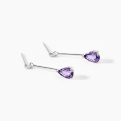 Boucles D'oreilles Pendantes Goutte Or Blanc Amethyste|Marc Orian Online
