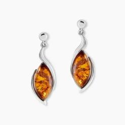 Boucles D'oreilles Pendantes Vyara Argent Blanc Ambre|Marc Orian Online