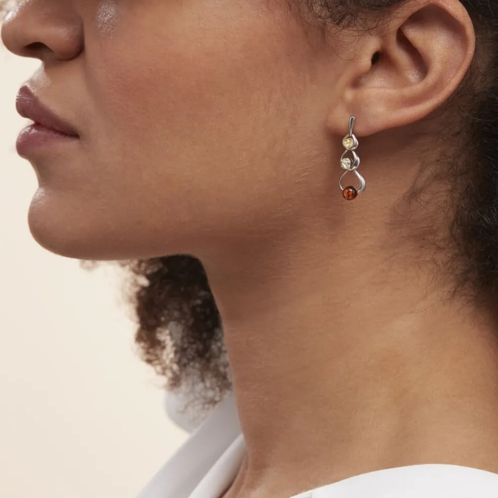 Boucles D'oreilles Pendantes Agneta Argent Blanc Ambre|Marc Orian Outlet