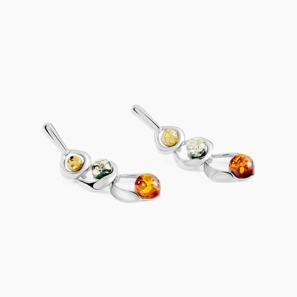 Boucles D'oreilles Pendantes Agneta Argent Blanc Ambre|Marc Orian Outlet
