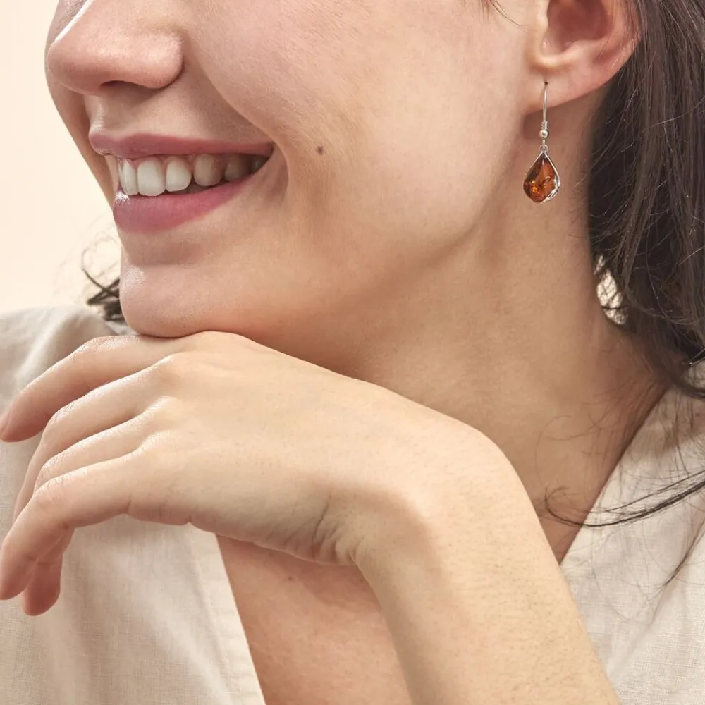 Boucles D'oreilles Pendantes Argent Blanc Lucina Ambre|Marc Orian