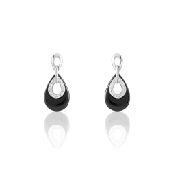 Boucles D'oreilles Pendantes Héléane Argent Blanc Céramique Et Oxyde|Marc Orian Clearance