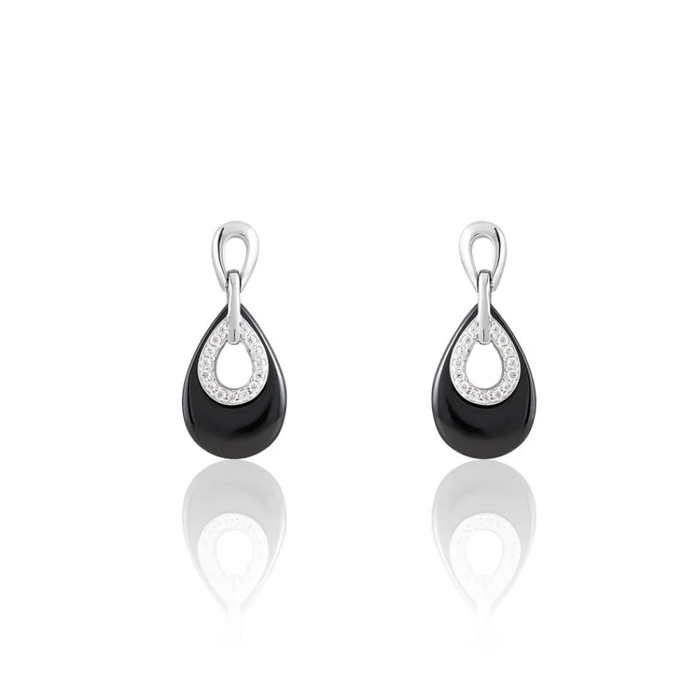 Boucles D'oreilles Pendantes Héléane Argent Blanc Céramique Et Oxyde|Marc Orian Clearance