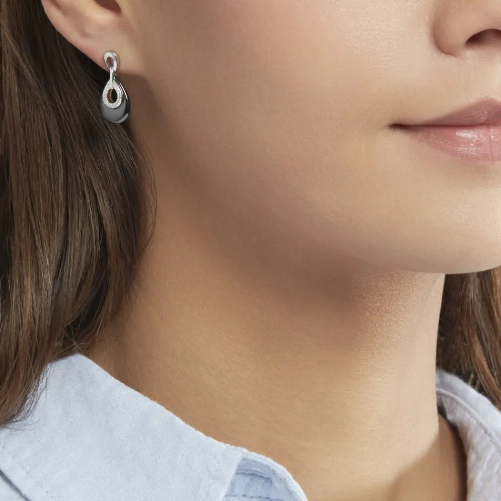 Boucles D'oreilles Pendantes Héléane Argent Blanc Céramique Et Oxyde|Marc Orian Clearance