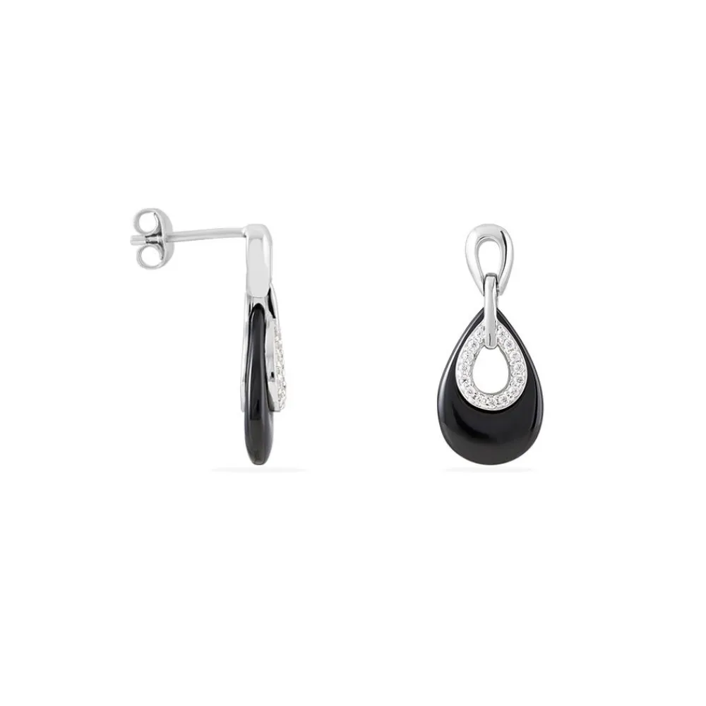 Boucles D'oreilles Pendantes Héléane Argent Blanc Céramique Et Oxyde|Marc Orian Clearance