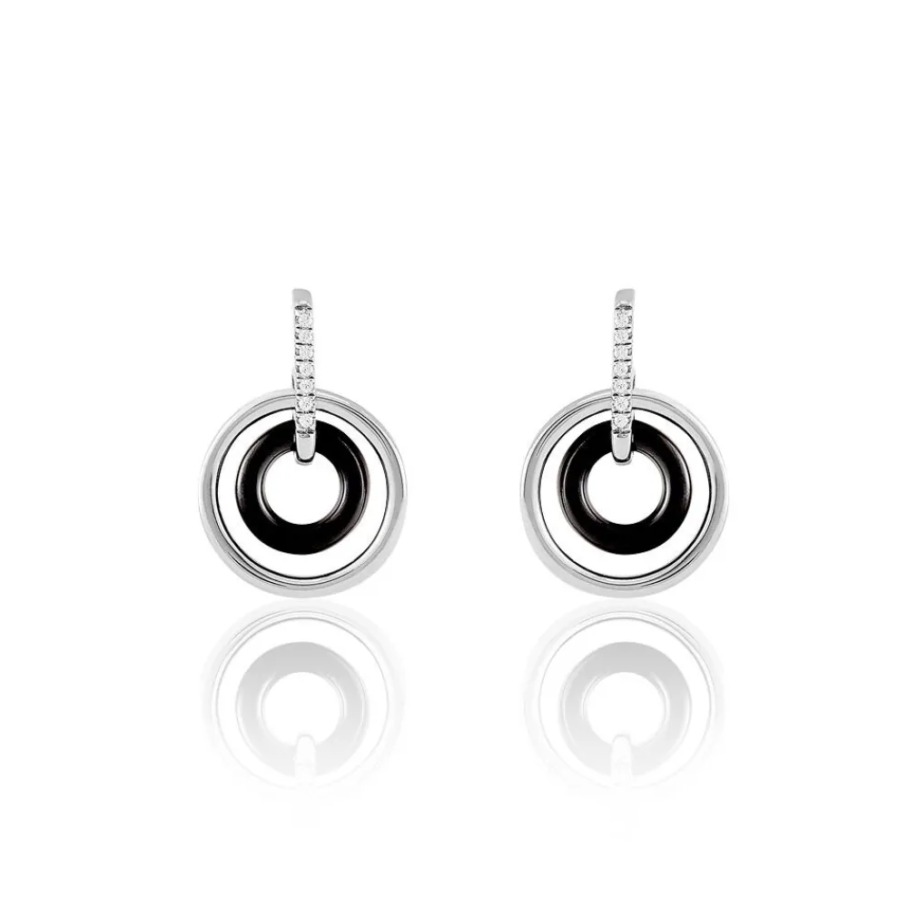 Boucles D'oreilles Pendantes Ina Argent Blanc Céramique Et Oxyde|Marc Orian