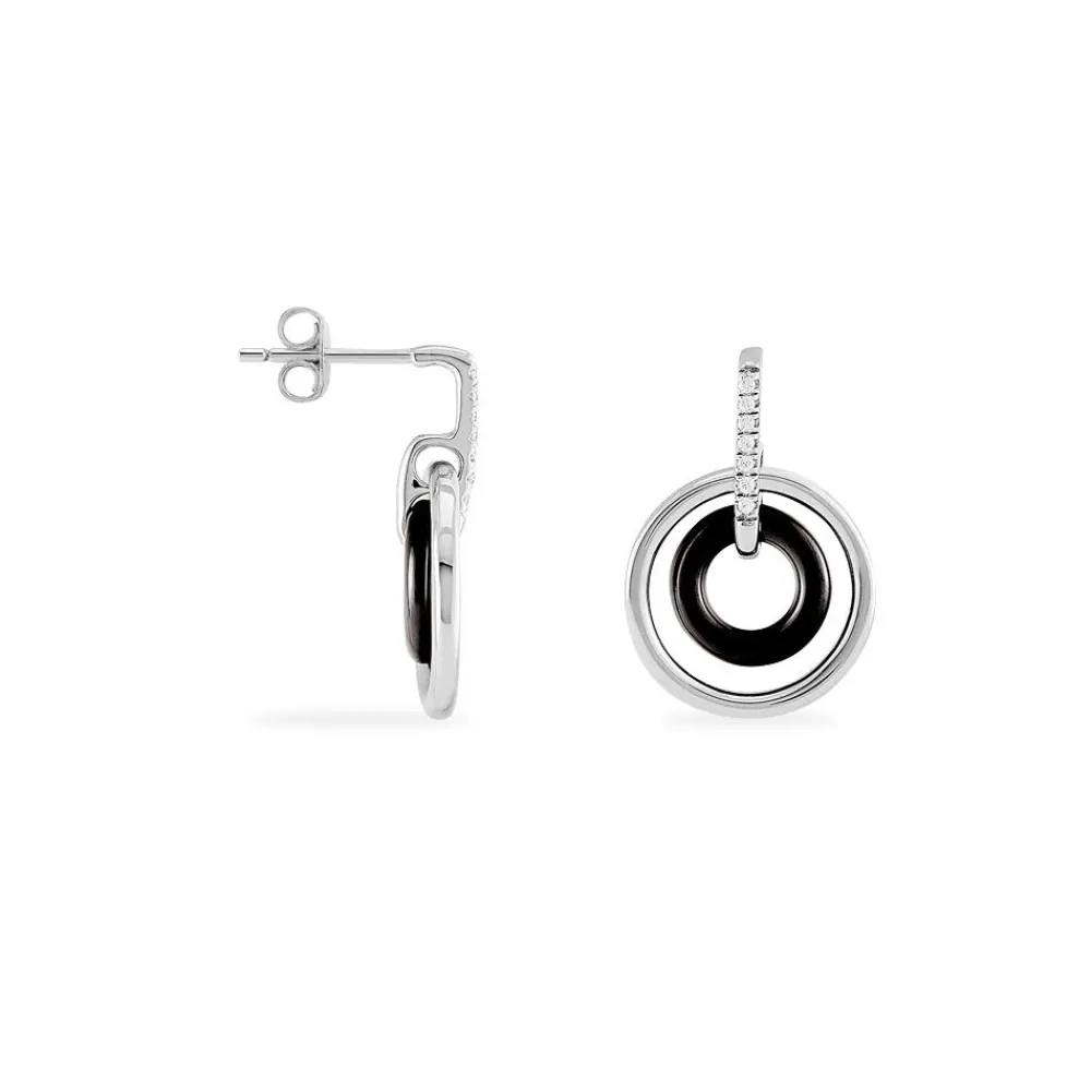 Boucles D'oreilles Pendantes Ina Argent Blanc Céramique Et Oxyde|Marc Orian
