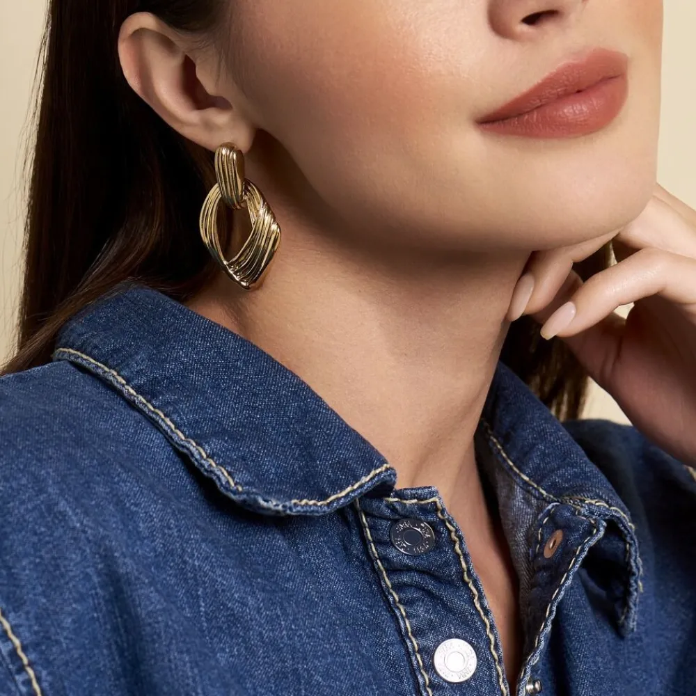 Boucles D'oreilles Pendantes Estefany Acier Inoxydable Doré|Marc Orian Hot