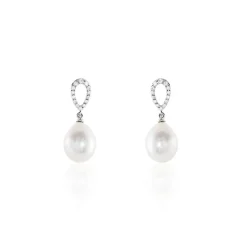 Boucles D'oreilles Pendantes Or Blanc Jessamyn Perles De Culture Oxyde|Marc Orian Online