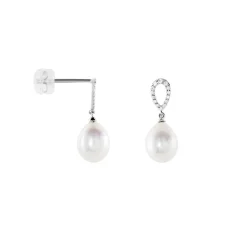 Boucles D'oreilles Pendantes Or Blanc Jessamyn Perles De Culture Oxyde|Marc Orian Online