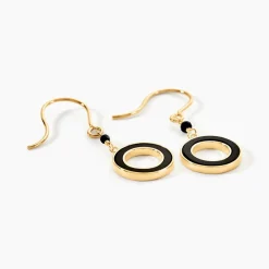 Boucles D'oreilles Pendantes L'incessante Or Jaune Onyx Spinelle|Marc Orian