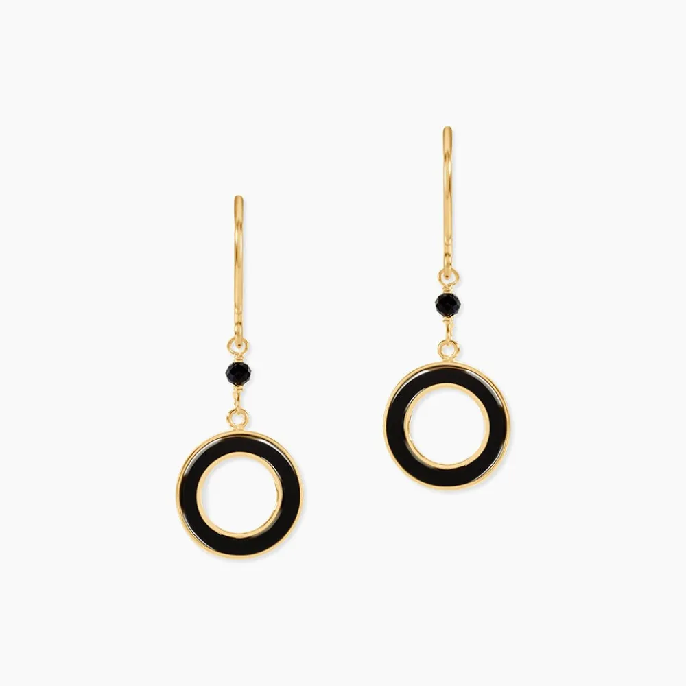 Boucles D'oreilles Pendantes L'incessante Or Jaune Onyx Spinelle|Marc Orian