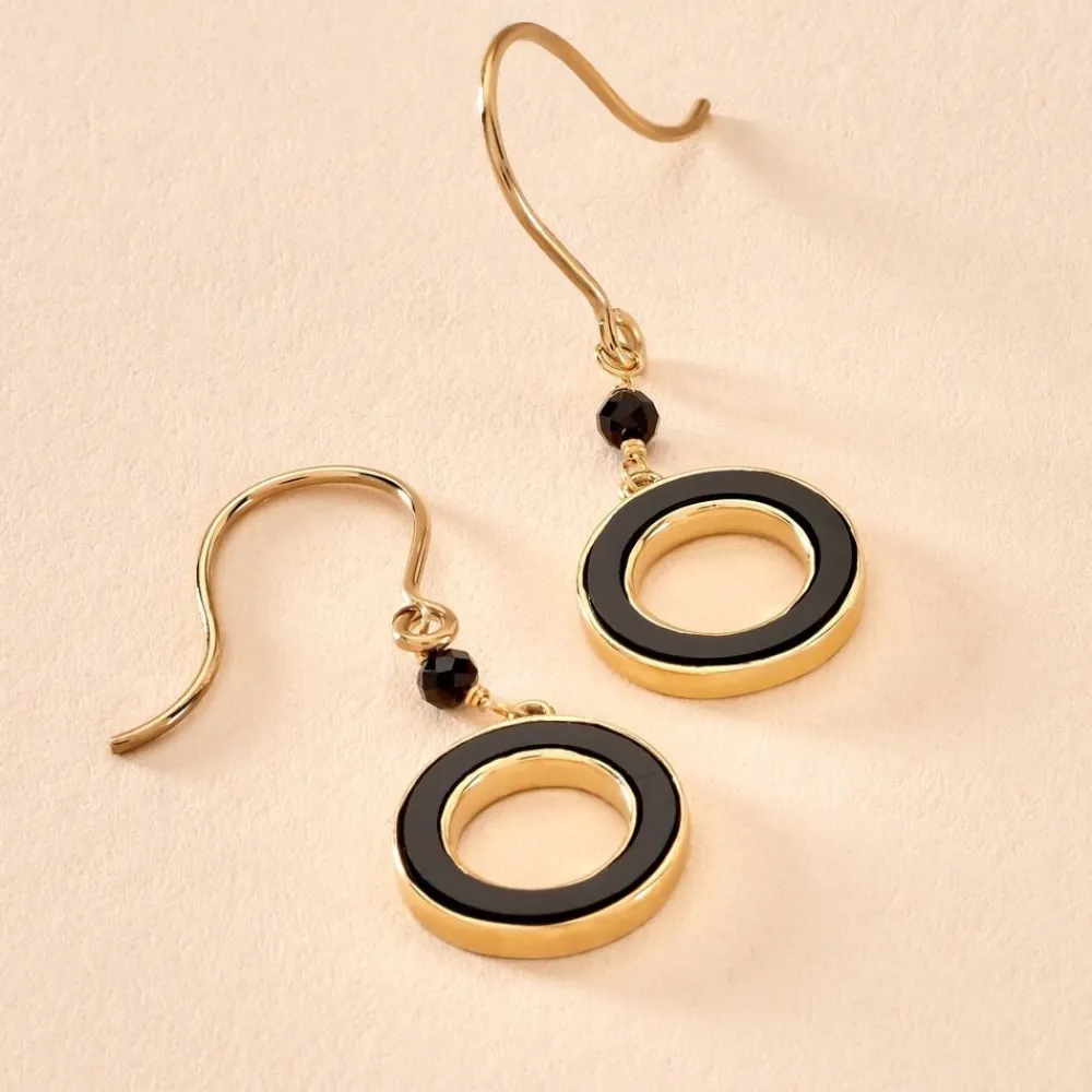 Boucles D'oreilles Pendantes L'incessante Or Jaune Onyx Spinelle|Marc Orian