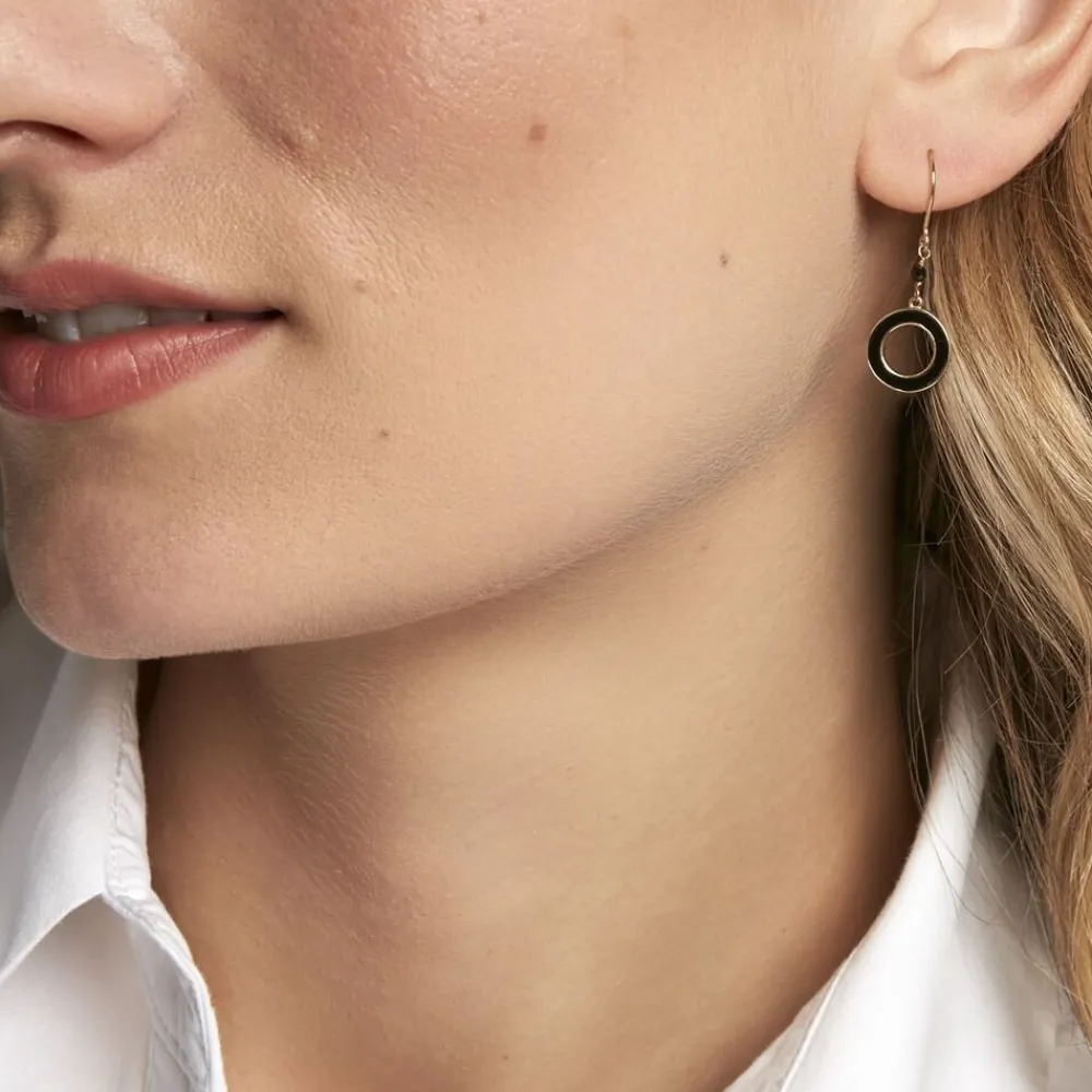 Boucles D'oreilles Pendantes L'incessante Or Jaune Onyx Spinelle|Marc Orian