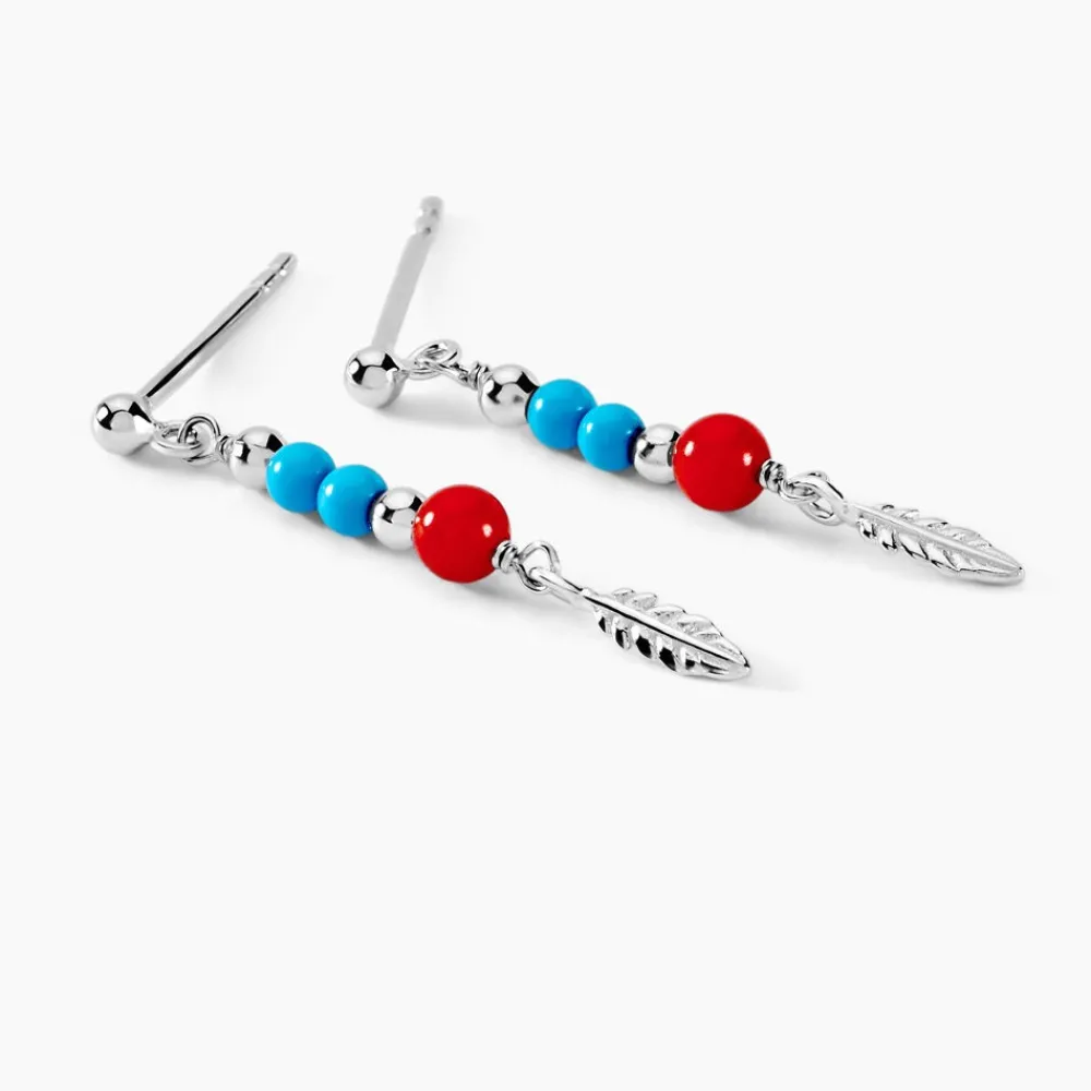 Boucles D'oreilles Pendantes Behati Argent Blanc Corail Turquoise|Marc Orian Online