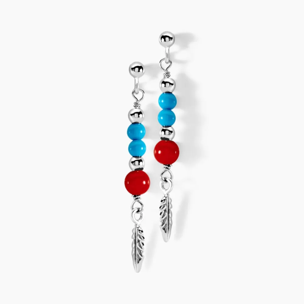 Boucles D'oreilles Pendantes Behati Argent Blanc Corail Turquoise|Marc Orian Online