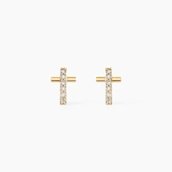 Boucles D'oreilles Puces Allie Croix Or Jaune Oxyde De Zirconium