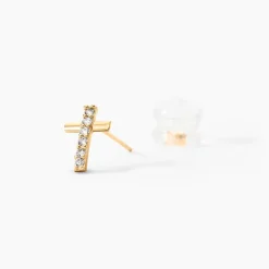 Boucles D'oreilles Puces Allie Croix Or Jaune Oxyde De Zirconium