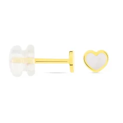 Boucles D'oreilles Puces Amaryllis Coeur Or Jaune Nacre|Marc Orian New
