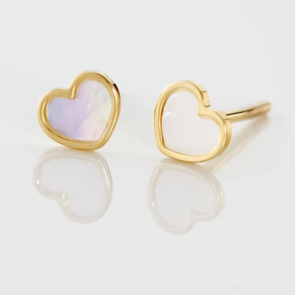 Boucles D'oreilles Puces Amaryllis Coeur Or Jaune Nacre|Marc Orian New