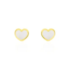 Boucles D'oreilles Puces Amaryllis Coeur Or Jaune Nacre|Marc Orian New