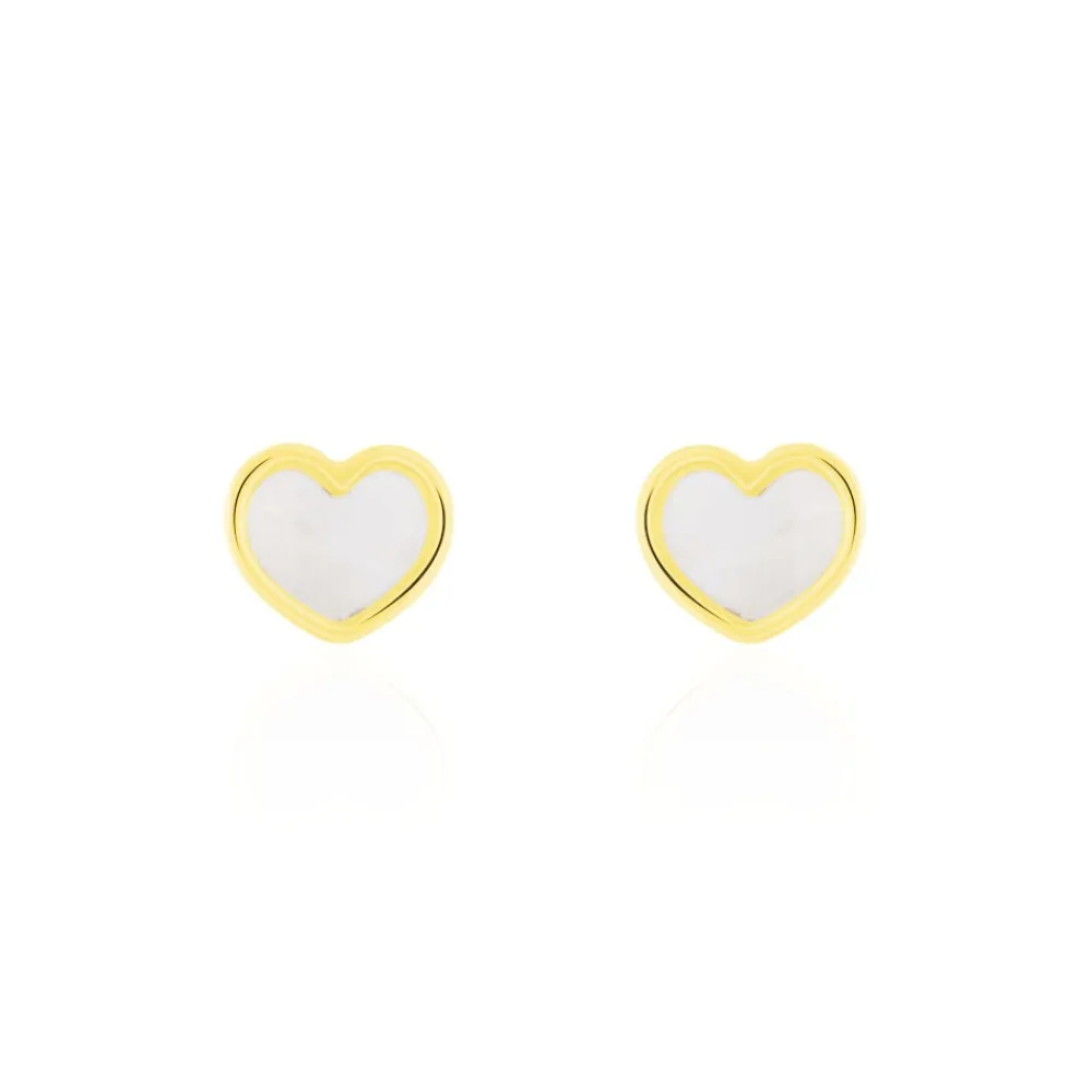 Boucles D'oreilles Puces Amaryllis Coeur Or Jaune Nacre|Marc Orian New
