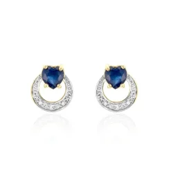 Boucles D'oreilles Puces Ambrosine Or Jaune Saphir Diamant