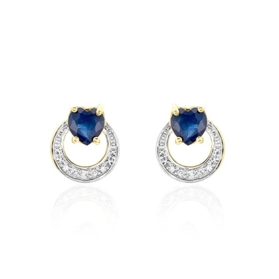 Boucles D'oreilles Puces Ambrosine Or Jaune Saphir Diamant