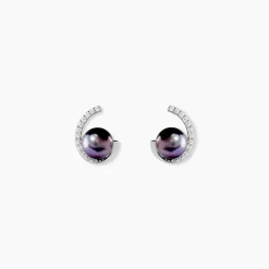 Boucles D'oreilles Puces Anais Or Blanc Perle De Culture Et Oxyde|Marc Orian Discount