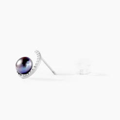 Boucles D'oreilles Puces Anais Or Blanc Perle De Culture Et Oxyde|Marc Orian Discount