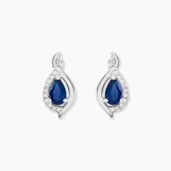 Boucles D'oreilles Puces Angelika Or Blanc Saphir Et Diamant