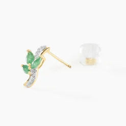 Boucles D'oreilles Puces Angie Or Jaune Emeraude Diamant
