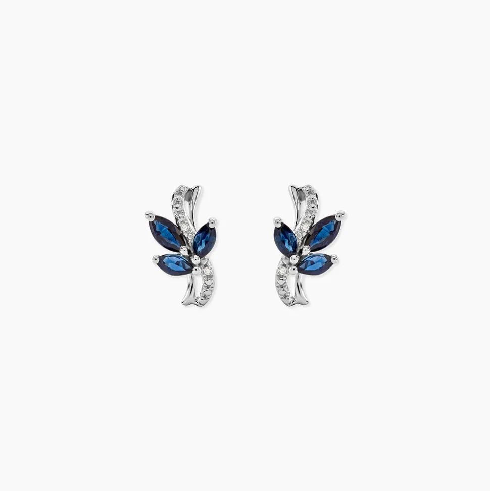 Boucles D'oreilles Puces Angie Or Blanc Saphir Et Diamant