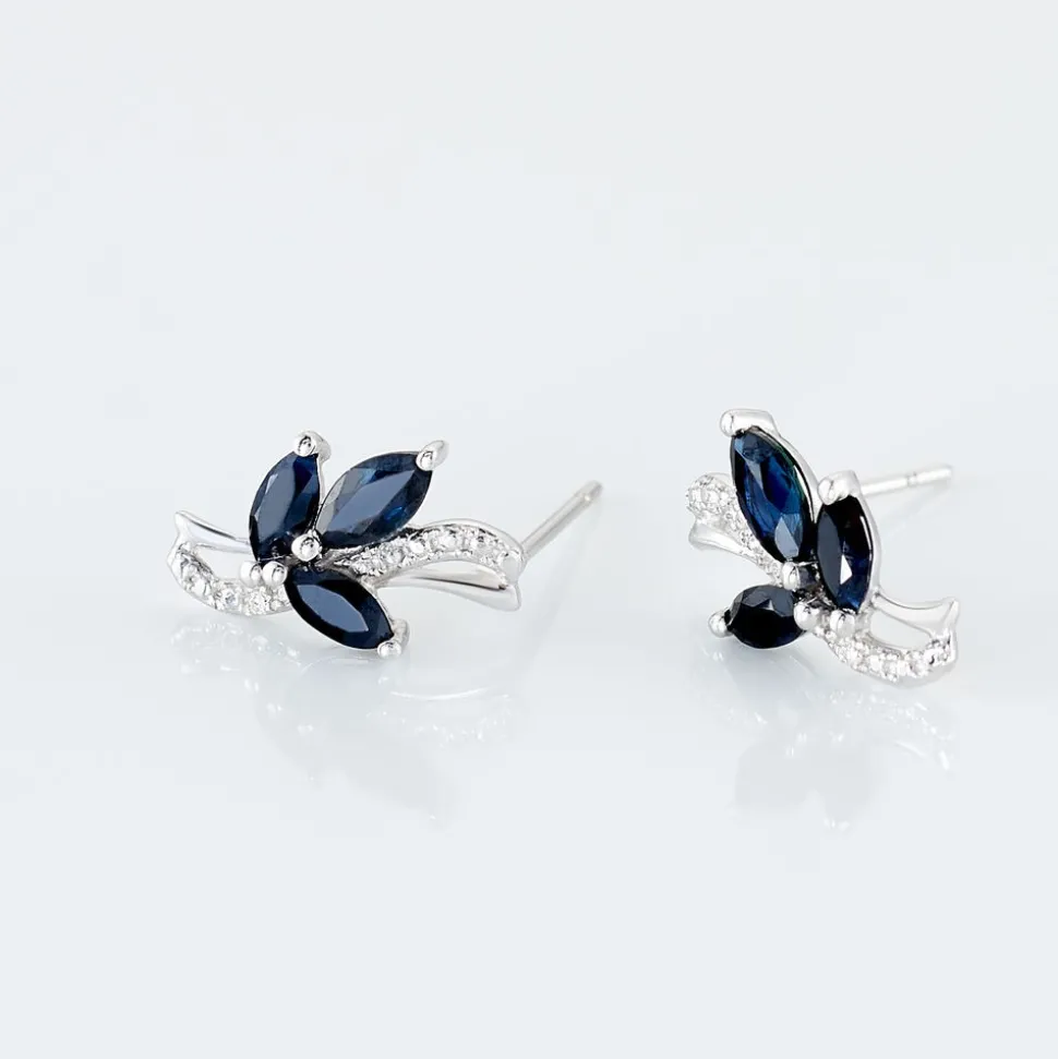 Boucles D'oreilles Puces Angie Or Blanc Saphir Et Diamant
