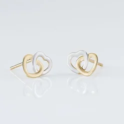 Boucles D'oreilles Puces Anne-maudae Double Coeurs Or Bicolore
