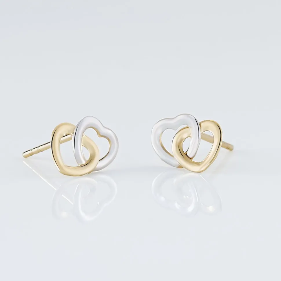 Boucles D'oreilles Puces Anne-maudae Double Coeurs Or Bicolore