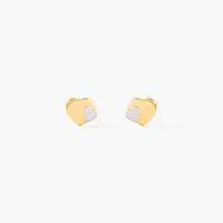 Boucles D'oreilles Puces Anne-maudae Double Coeurs Or Bicolore