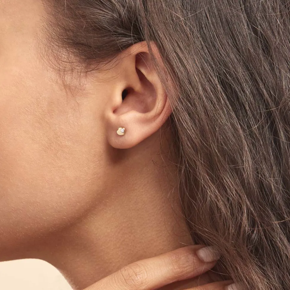 Boucles D'oreilles Puces Anne-maudae Double Coeurs Or Bicolore