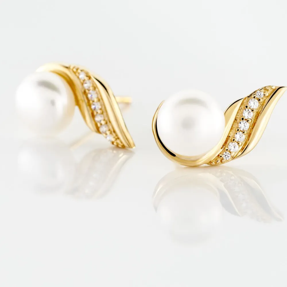 Boucles D'oreilles Puces Antoinette Or Jaune Perle De Culture|Marc Orian Hot