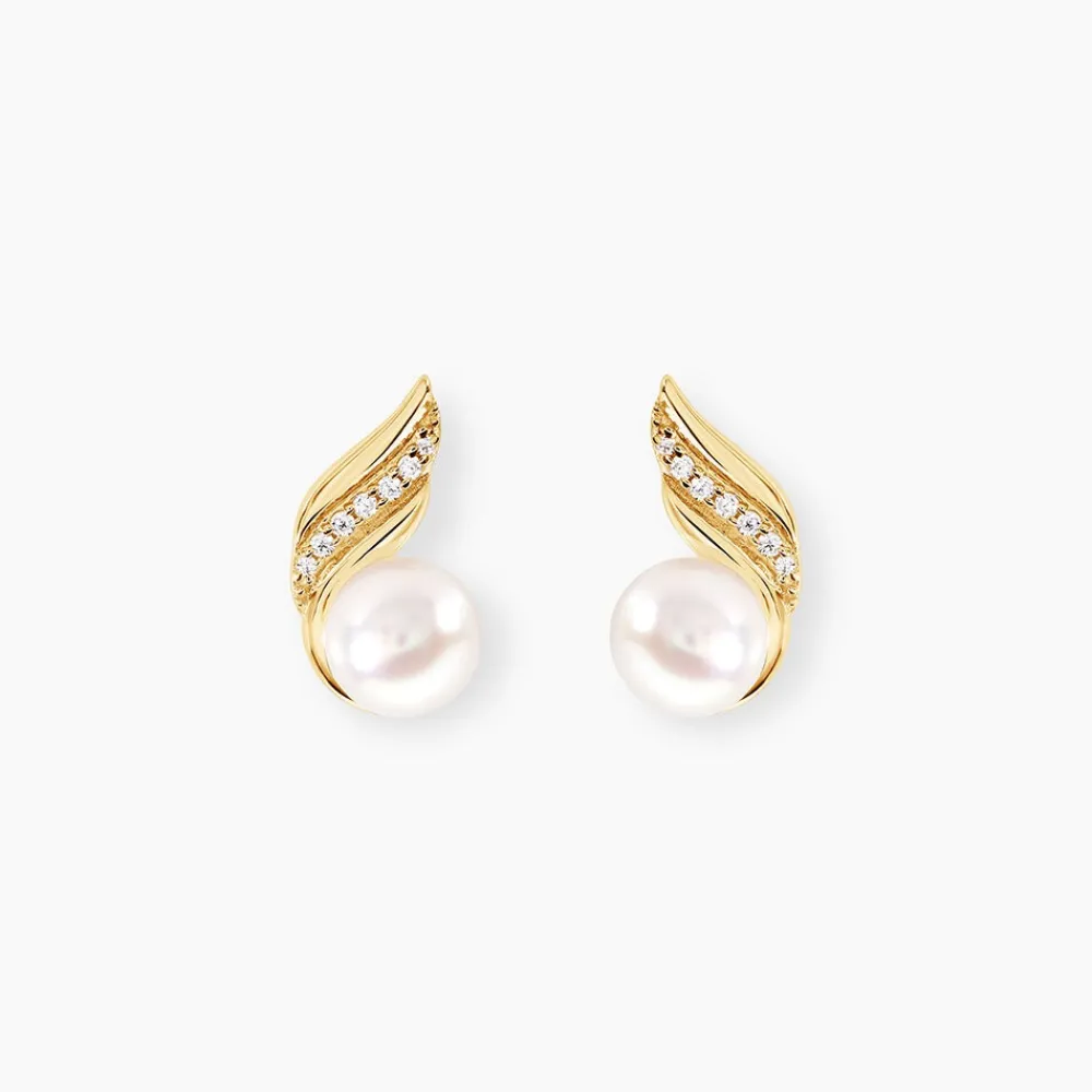 Boucles D'oreilles Puces Antoinette Or Jaune Perle De Culture|Marc Orian Hot